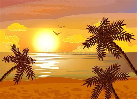 Tropical Beach Sunset Poster Stock Vector Illustration Of Nature