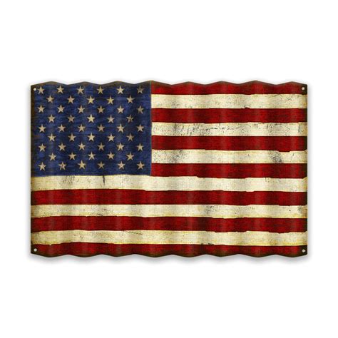 American Flag Corrugated Metal Sign Old Wood Signs