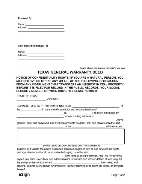 Free Texas Deed Forms