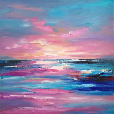Seascape Oil Painting On Canvas Colorful Modern Painting Sea Pink