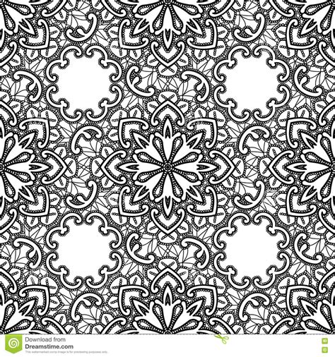 Black Lace Seamless Pattern With Flowers On White Background Stock