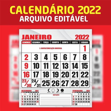 Arquivo Calendário 2022 Editável Pdf Corel Draw Gráfica Elo7