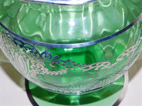 American Wheeled Cut Green Glass Vase With Silver Overlay Circa 1920s For Sale At 1stdibs