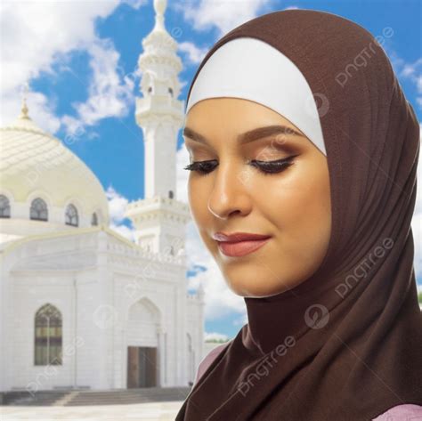 Young Muslim Girl On White Mosque Background Photo And Picture For Free Download Pngtree