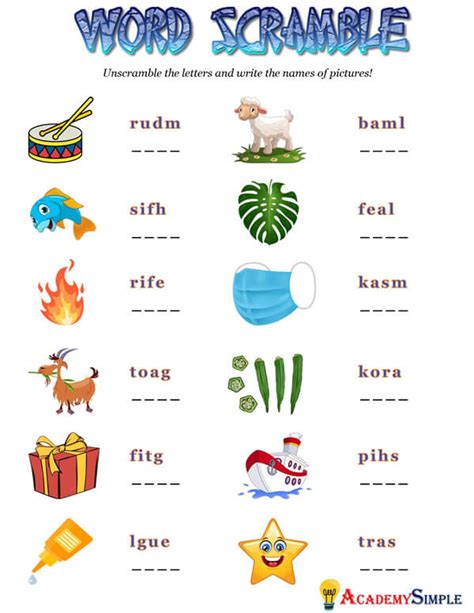 Scrambled Words Unscramble The Words Worksheet 4 Letter Words