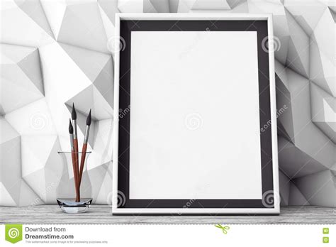Blank Picture Frame With Brushes In Front Of Low Polygon Decorative ...