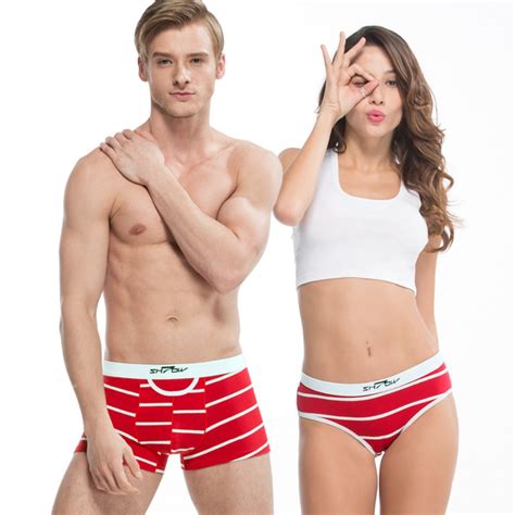 New Couple Underwear Women Panties Men Boxer Soft Stiped Red Sexy Lover Valentines Day T