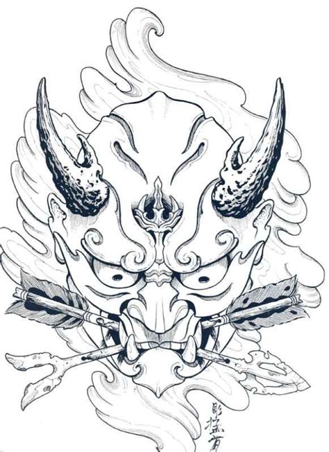 Japanese Hannya Mask Tattoo Designs By Horimouja Outline Stencil