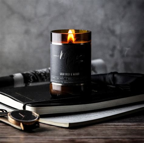 Leather And Wood Wood Wick Reclaimed Beer Bottle Candle Mojo Candle Co