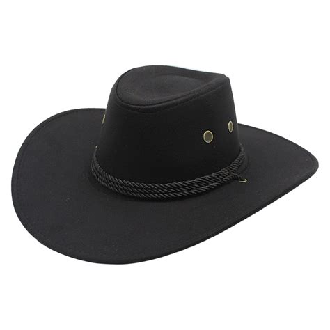 Mens Faux Felt Western Cowboy Hat Cap Fedora Outdoor Wide Brim Hat With