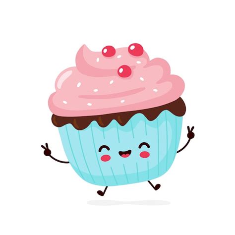 Premium Vector Cute Happy Smiling Cupcake Cartoon Character