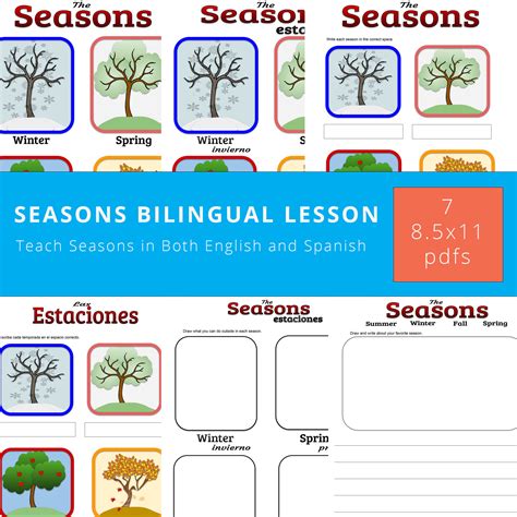 Seasons In English And Spanish Bilingual Seasons Lesson Etsy