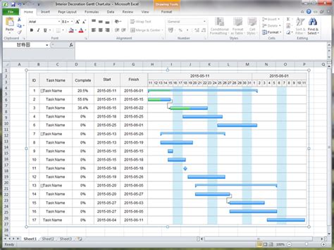 Though excel doesn't have a predefined gantt chart type, you can create one using this free template: Create Gantt Chart for Excel