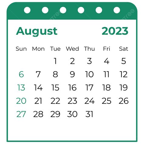 August Calendar Png