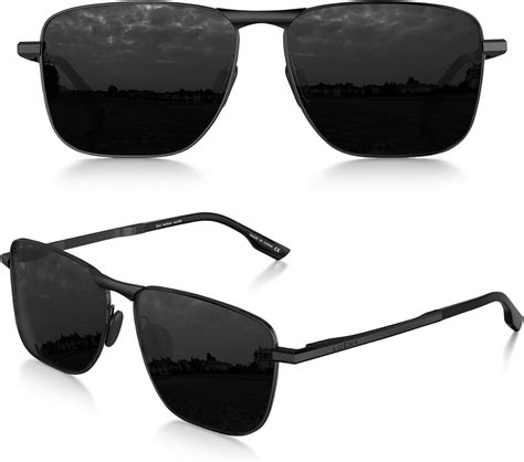 Luenx Men Rectangular Polarized Sunglasses Square Retro Shades Black Lens Black Frame 59mm At