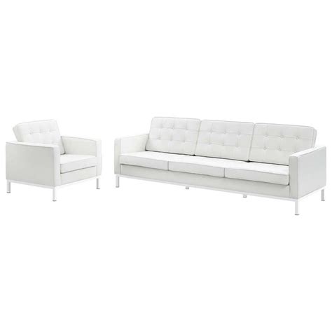 Modway Loft 2 Piece Leather Tufted Sofa Set In White Cymax Business