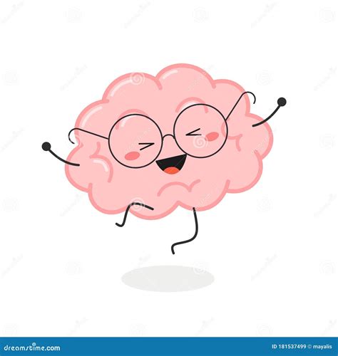 Happy Cartoon Nerd Brain Jumping For Joy Stock Vector Illustration Of