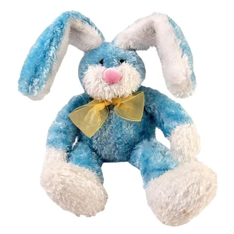 Dan Dee Bunny Rabbit Silky Plush 10 Long Wired Ears 6 Blue White