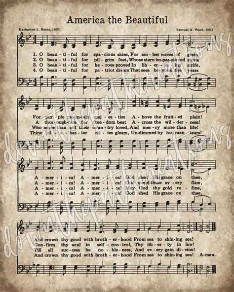 America The Beautiful Print Printable Vintage Sheet Music Instant