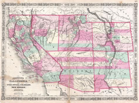 File1864 Johnson Map Of California Nevada Utah Arizona New Mexico