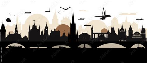 Germany Famous Landmarks Skyline Silhouette Style Colorful Cityscape