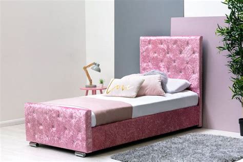 Beaumont Diamante Pink Crushed Velvet Double Bed Frame 4ft6 Bed Frame With Storage