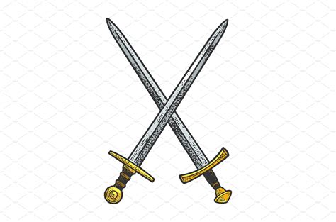 Crossed Swords Sketch Vector Object Illustrations ~ Creative Market