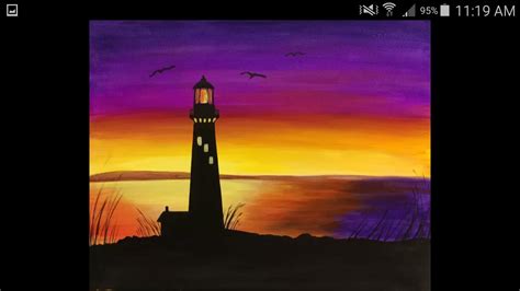 Lighthouse sunset | Silhouette painting, Lighthouse painting, Sunset painting