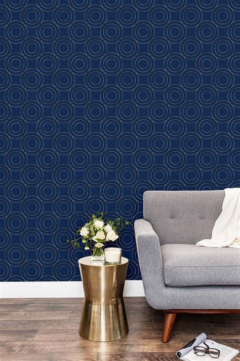 Gold And Navy Blue Geometric Removable Wallpaper Peel And