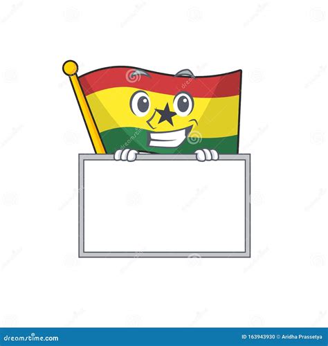 Cartoon Flag Ghana Isolated In Character Grinning With Board Stock
