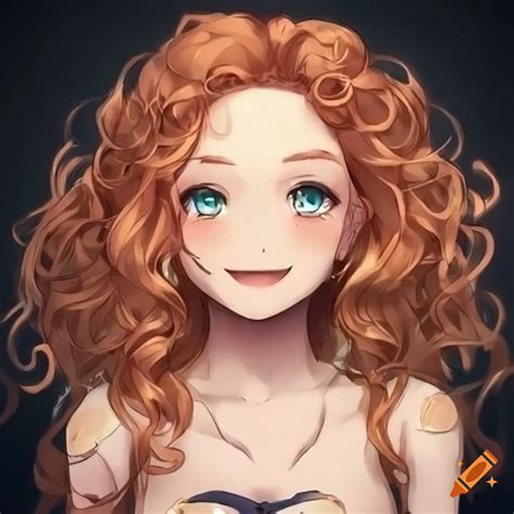 Anime Girl With Curly Ginger Hair And Freckles