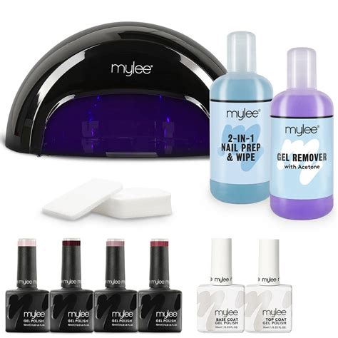 Mylee Black Convex Curing Lamp Kit with Gel Nail Polish Essentials Set ...