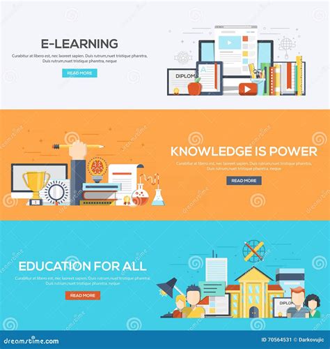 Flat Designed Banners E Learning Knowledge Is Power Stock Vector