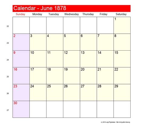 June 1878 Roman Catholic Saints Calendar