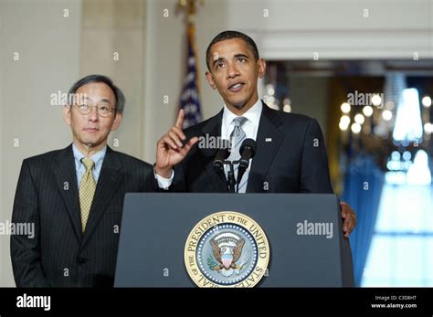 President Barack Obama And Energy Secretary Steven Chu Discuss The