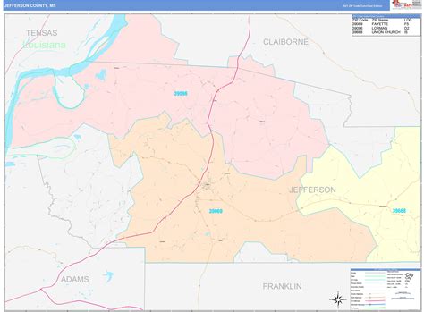 Jefferson County Ms Wall Map Color Cast Style By Marketmaps