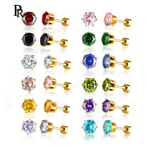 12 Pairsset Multi Color Cubic Zirconia Stud Earrings For Women Daily