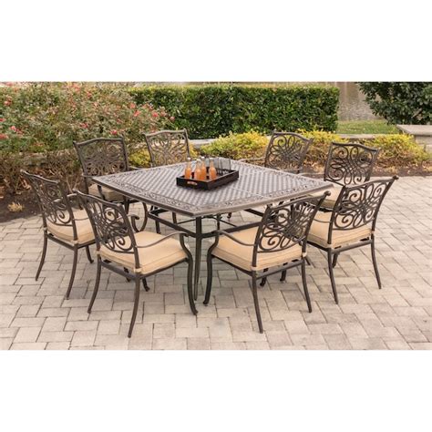 Hanover Traditions 9 Piece Bronze Patio Dining Set With 8 Stationary