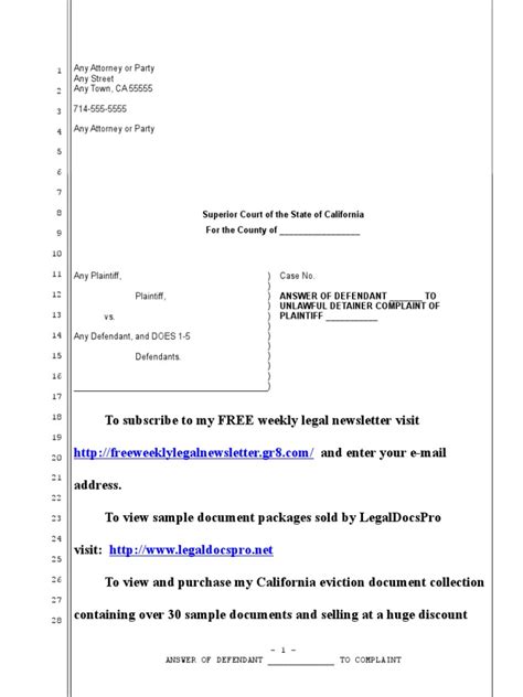 How to get an eviction expunged? Sample Answer to Unlawful Detainer (Eviction) Complaint ...