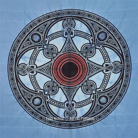 A traditional yet ornate celtic coss is the center of attention in this piece. Queen Size Celtic Tie Dye Mandala Tapestry Wall Hanging - RoyalFurnish.com