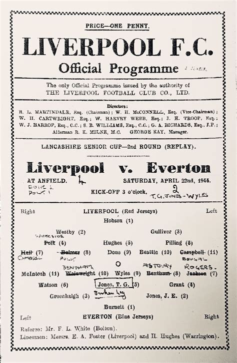 Matchdetails From Liverpool Everton Played On Saturday 22 April 1944