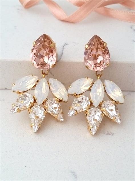 Blush Earring Bridal Chandelier Earrings Blush White Opal Earrings