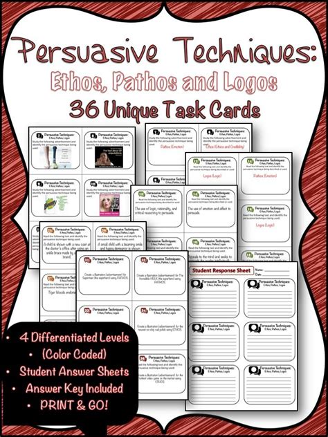 36 Task Cards To Reinforce Persuasive Techniques Pathos Logos Ethos