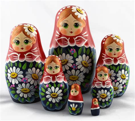 Colorful Babushka Matryoshka Traditional Dolls With Wildflowers