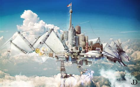 Creative Fantastic World Clouds Fantasy Sci Fi City Steampunk