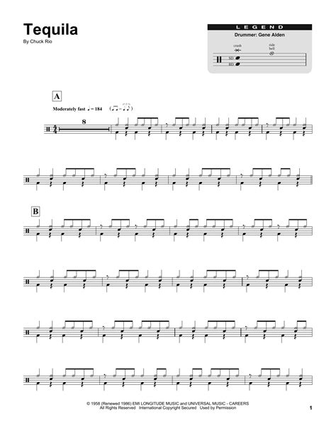 Tequila Sheet Music The Champs Drums Transcription