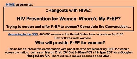 Hangouts With Hive Hiv Prevention For Women Wheres My Prep Hive