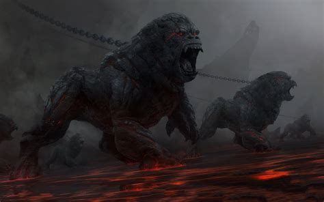 Fantasy Art Dark Horror Evil Demons Gorilla Animals Fire Hell Chains