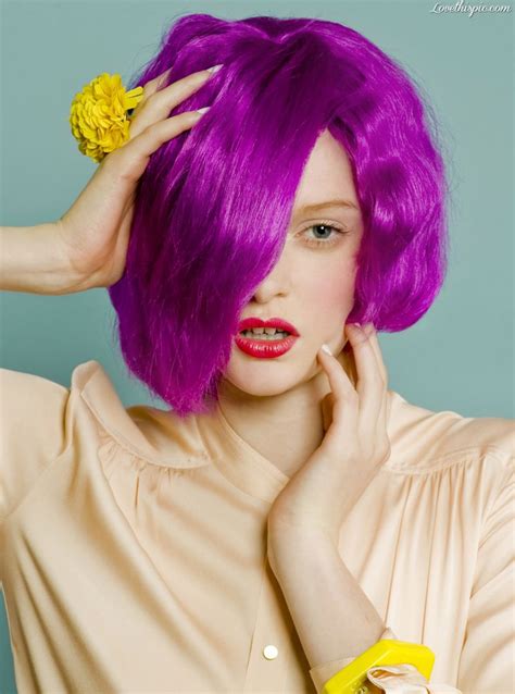 Purple Hair Fashion Girly Hair Colorful Girl Makeup Pretty Lipstick