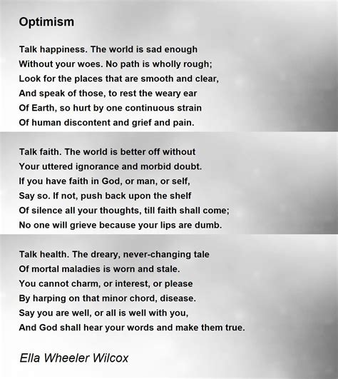 Optimism Poem By Ella Wheeler Wilcox Poem Hunter